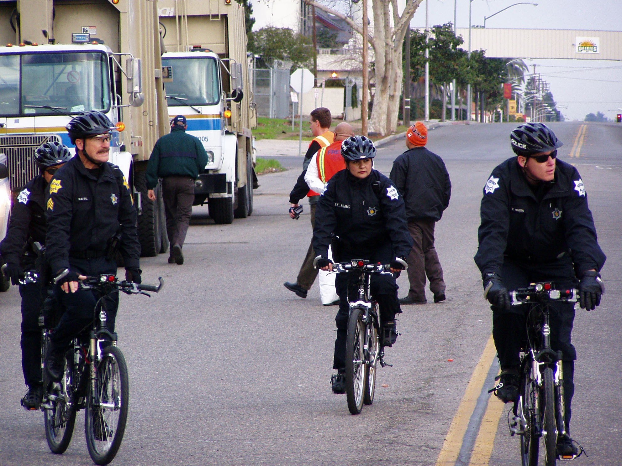 These police officers, arriving on bicycles, had come to evict the homeless on Santa Clara Street. 